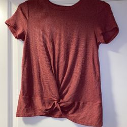 Burgundy cotton tie-front top XS