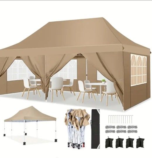 10x20' Easy Pop Up Canopy 420D Folding Tent Wedding Party Outdoor w/ Removable Sidewall