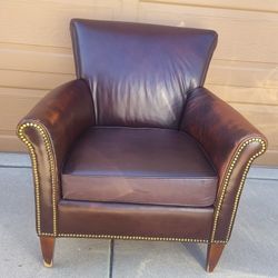 Crate & Barrel Leather Chair with Leather Tape Across Front