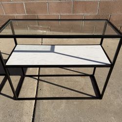 Modern Side Tables (Set of 2) – Glass Top + Marble Shelf – 30” Wide