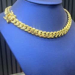 12MM Miami Cuban Link Chain 18” 14k Gold Over .950 Silver