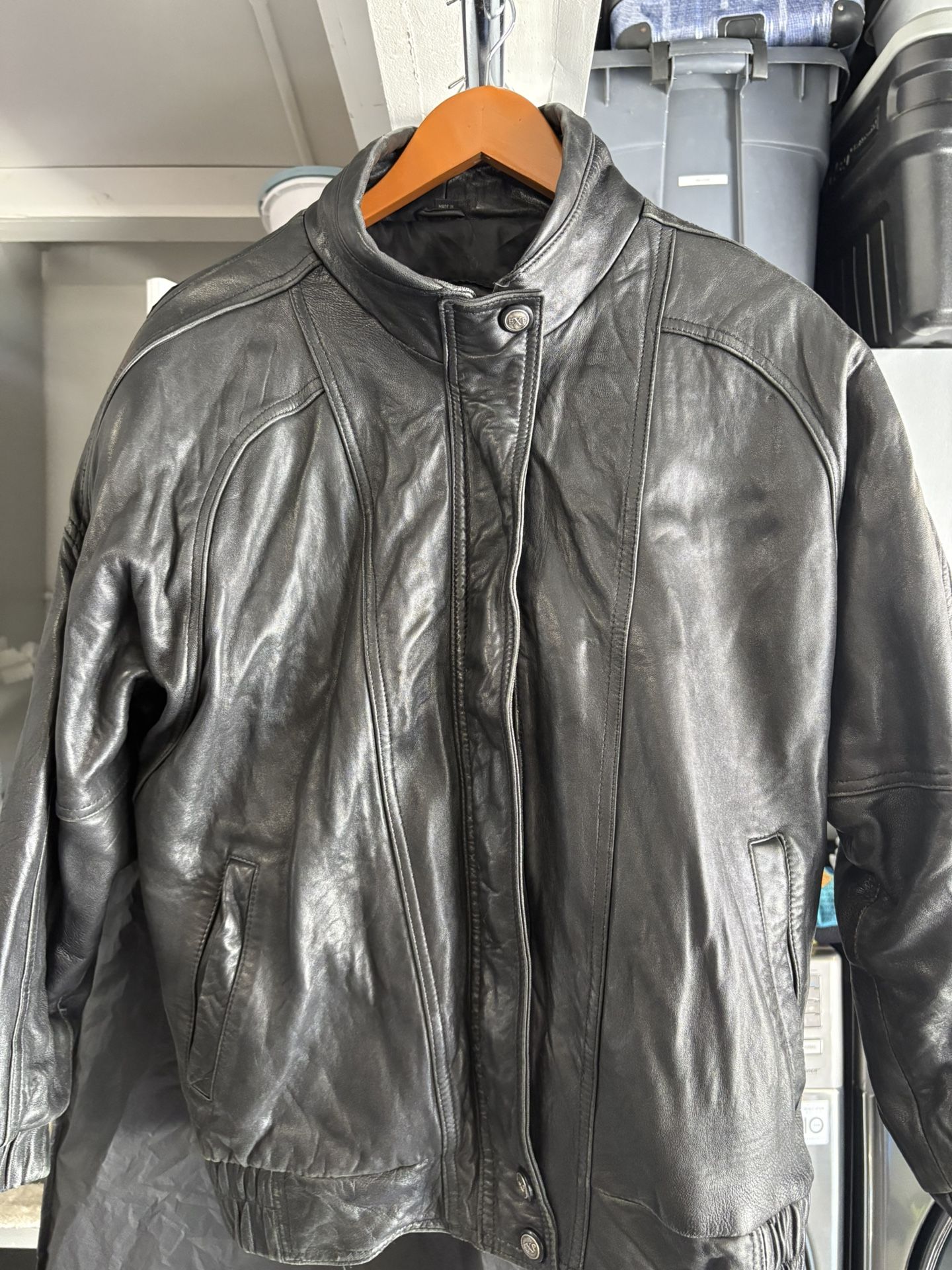 90s Vintage Express Black Leather Jacket M