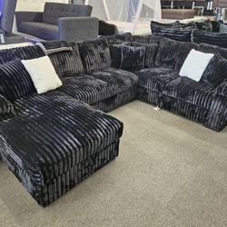 One Time Same Sectional Corduroy Fabric W/ Storage Chaise & Pull Out Bed Reg: $1599 Last 3 Sets $1499