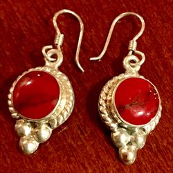 New Sterling Silver And Jasper Earrings 