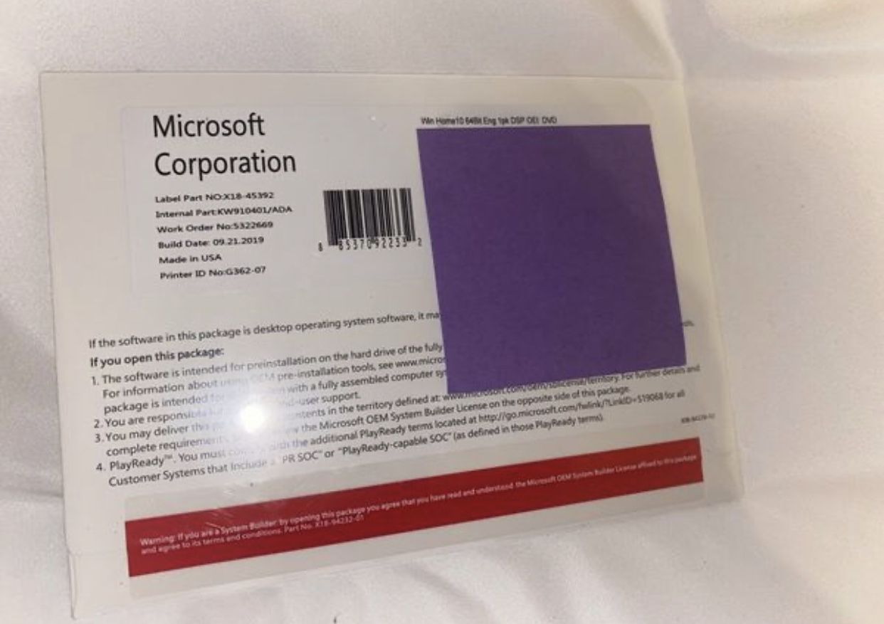Microsoft Windows 10 64-bit Home DVD - Full Install - System Builders Edition