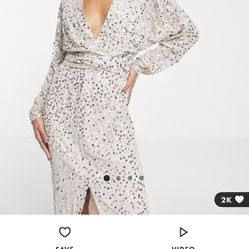 ASOS DESIGN midi dress with batwing sleeve and wrap waist in scatter sequin.