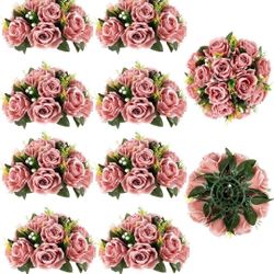BLOSMON Flower Ball Centerpieces for Wedding: 10 Pcs Dusty Pink Fake Roses Flowers Artificial for Table - Silk Kissing Bouquet Floral Arrangement Cent