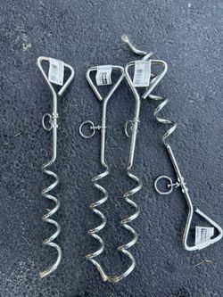17in Chrome Tie Out Stakes . Great For Dogs Or Camping 