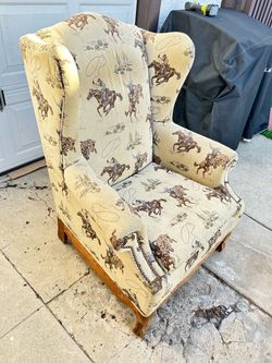 Vintage Western Cowboy Print Wingback Chair