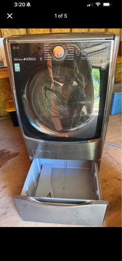 LG Front Load Washer with Pedestal Drawer and Gas Dryer with Pedestal