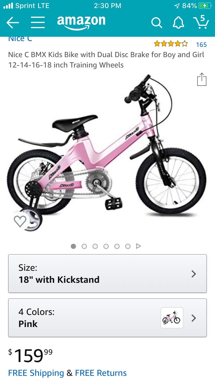 Nice C BMX Kids Bike with Dual Disc Brake for Boy and Girl 18 inch with kickstand Training Wheels