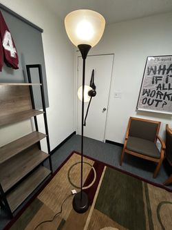 Brown Torchiere Floor Lamp - Dual Light with Adjustable Reading Lamp