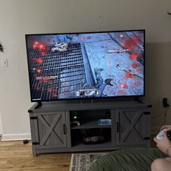 CHEAP modern farmhouse tv stand with two barn doors and storage cabinets 