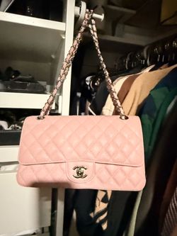 Sakura pink Chanel caviar leather flap bag medium