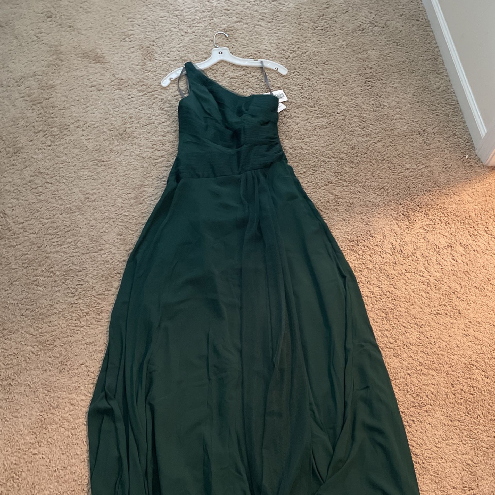 One Shoulder Forest Green Bridesmaid Dress
