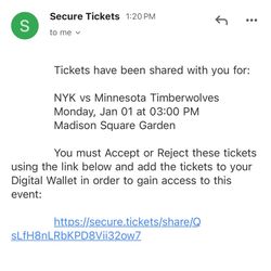 Knicks Vs Timberwolves 1/1 2024 Section 112 Row 22