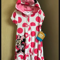 NEW Disney Minnie Mouse Kids Children Girl SPF 50+ UV Protect Hoodie Robe Dress Size 7-8