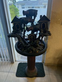 Rustic Cascading Water Fountain with Birdhouses & Pedestal Stand
