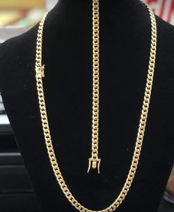 6mm Cuban Link Set 14K Gold Plated Does Not Loses Color