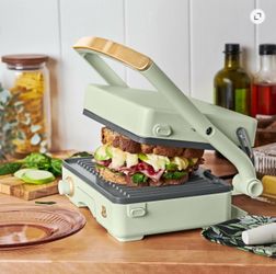 Beautiful 2-in-1 Panini Press & Grill with Detachable Plates, Sage Green  Drew Barrymore