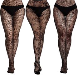 Buauty 3 Pairs Lace Patterned Fishnet Tights
