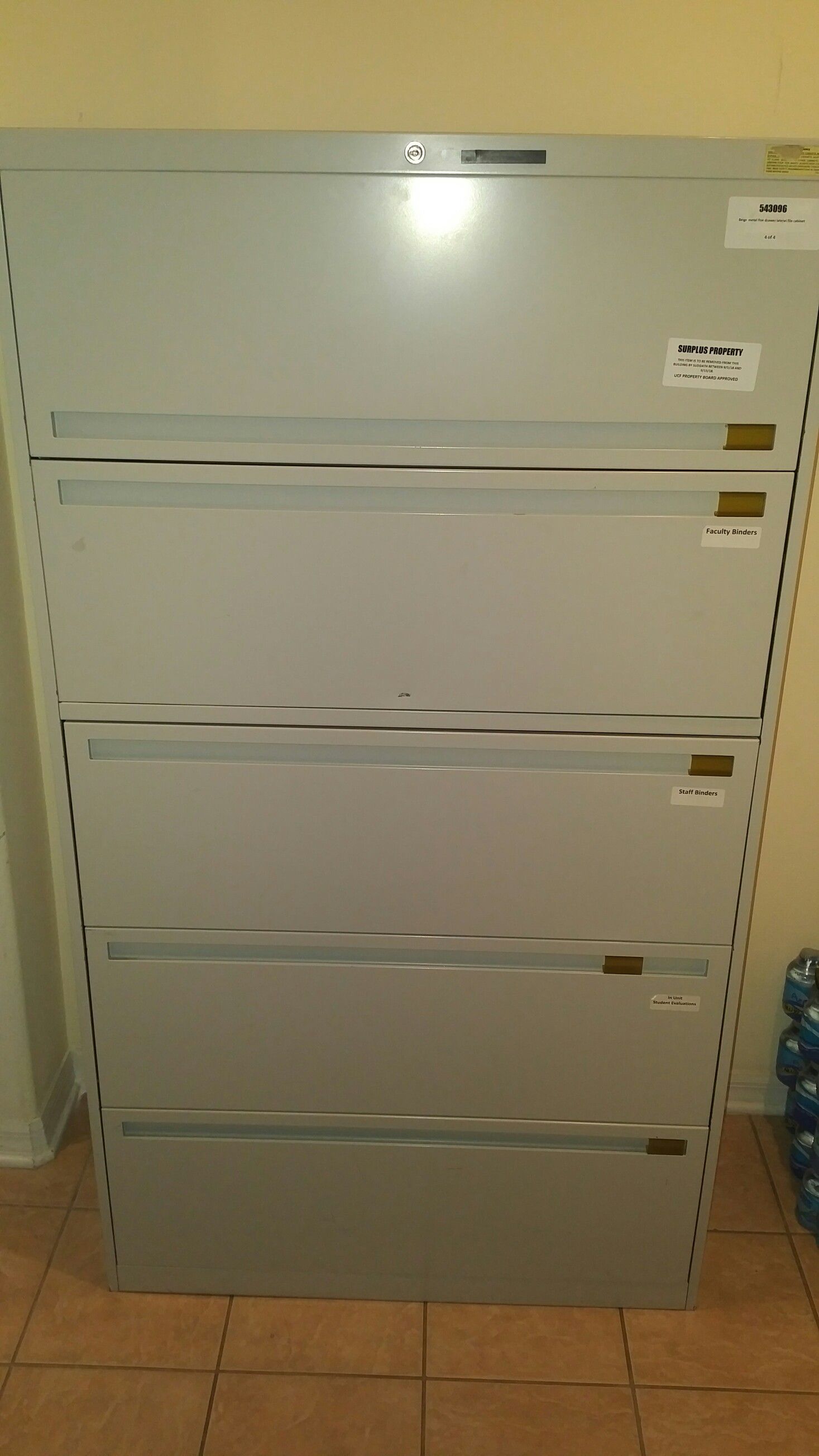 5 Drawer Lateral File Cabinet with locks, no keys