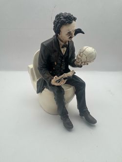 Edgar Allan Poe On Toilet With Raven Skull & Book -Resin Figure- 7”x6”x3.5”