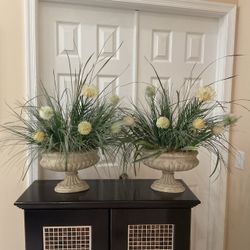 Pair of Decorative Urn Planters with Faux Florals