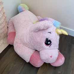 Giant Stuffed Animal - Pink Unicorn With Rainbow Maine - Jumbo Size 