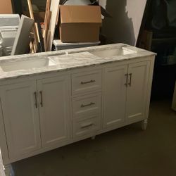 Bathrooms Vanity 60 In Double Sink With Marble Top