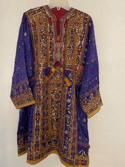 Vintage Purple Embroidered Afghan Traditional Dress