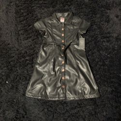 Black leather mini dress