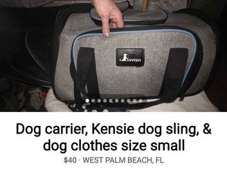 Dog carrier, Kensie dog sling, & dog clothes size small