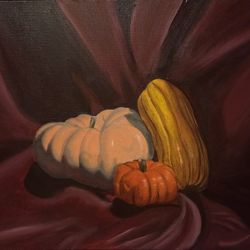 Autumn Pumpkin Still Life On A Cavas