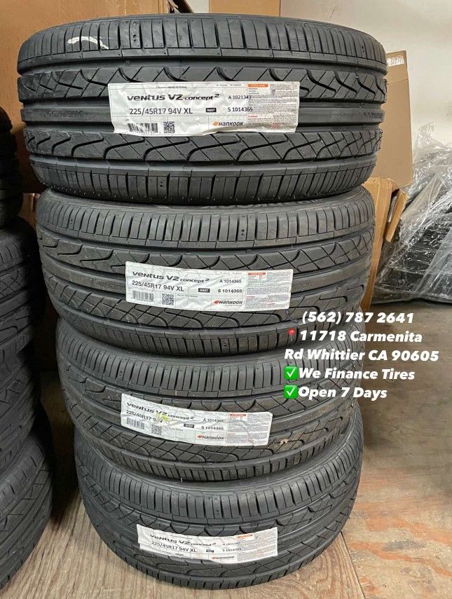 225/45R17 Hankook V2 Set of Tires Installed and Balanced Set de Llantas Nuevas Instaladas y Balanceadas