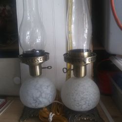 vintage standing glass ball and metal set of lamps 