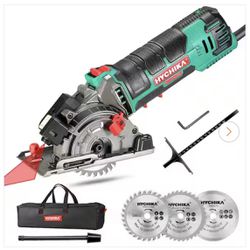 New hychika Mini Circular Saw With 3 Blades , Accessories And Case 