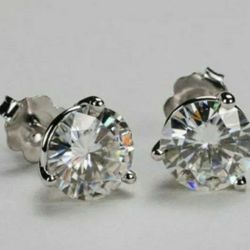 14 Kt White Gold Over 2 Ct (1 Ct Ea) Moissanite Earrings