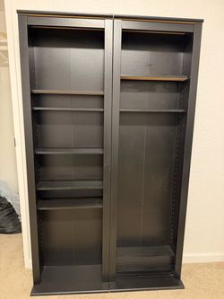 Black Double Bookcase with Adjustable Shelves