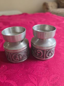 Selandia Norway Pewter Rosemaling Taper Candle Holder Set Scrolls Norwegian