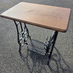 Oak Side Table With Treadle Sewing Machine Base