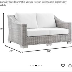 NEW Modway Conway Outdoor Wicker Loveseat (Retail $900+) – Light Gray/White