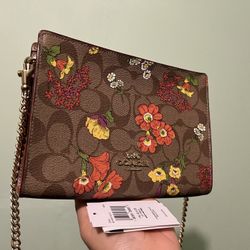 Coach Slim Crossbody In Signature Canvas With Floral Print And Detachable Chain Strap