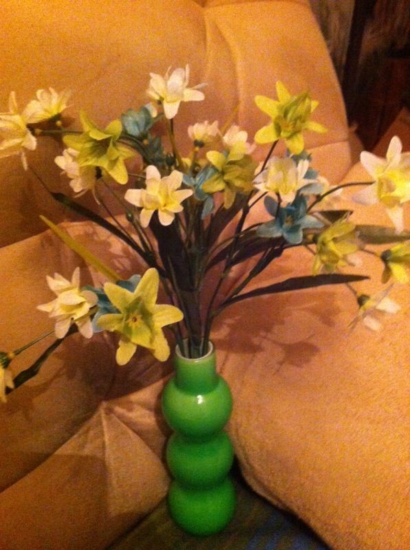 Unique vase filled with flowers