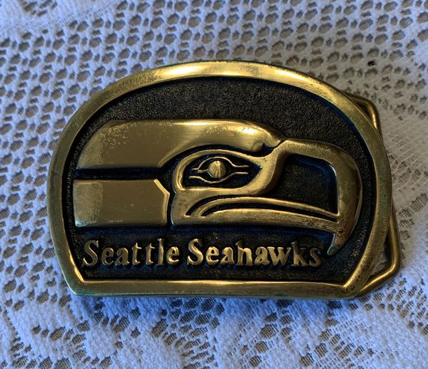 Solid Brass Seattle Seahawks Belt Buckle w/Leather Bag for Sale in