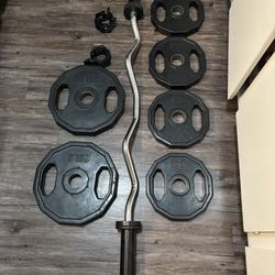 4.9 Ft Curl Bar With Rubber Weights 2x25 And 4x10 Lbs CLIPS INCLUDED 