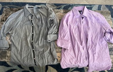 Men Button Up Dress Shirts Light Purple Gray Size Small