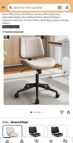 NEW Beige Walnut Office Chair Diamond Quilted Swivel Rolling Adjustable