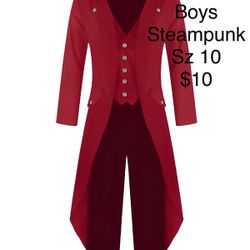 Boys Steampunk Pirate Colonial Red Coattail Jacket sz 10