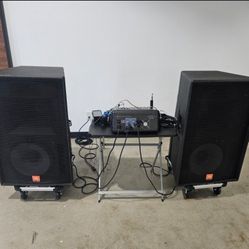 2 JBL SR4735X PASSIVE SPEAKERS WITH ROCKVILLE 6000 WATT MIXER